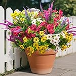 20 Packs Artificial Flowers Outdoor UV Resistant Fake Plants for Garden Patio Decor - Realistic Greenery for Hanging Planter Porch Window Home Wedding Spring Summer Decor