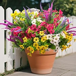 20 Packs Artificial Flowers Outdoor UV Resistant Fake Plants for Garden Patio Decor – Realistic Greenery for Hanging Planter Porch Window Home Wedding Spring Summer Decor