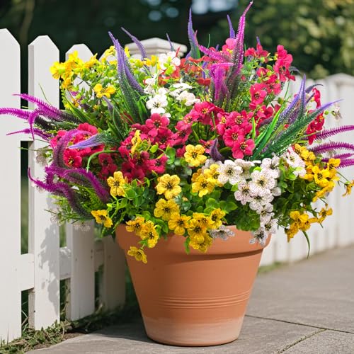 20 Packs Artificial Flowers Outdoor UV Resistant Fake Plants for Garden Patio Decor – Realistic Greenery for Hanging Planter Porch Window Home Wedding Spring Summer Decor