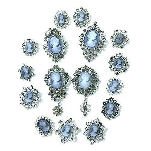 Ezing Vintage Princess Frame Crystal Cameo Brooches Pins Set for