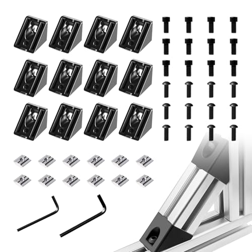 Image of 12pcs 3030 45 Degree Inside Corner Angle Support Bracket, 30x30 Aluminum Extrusion Connector Hardware Accessories T-Slot V-Slot Black