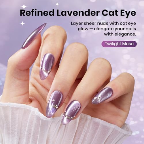 Image of Beetles Twilight Muse Purple Cat Eye Gel Nail Polish - 15ML Full Size Purple Cat Eye Gel Polish Glitter Magnetic Translucent Glassy Effect Soak Off UV French Nail Art Design DIY Manicure Gifts