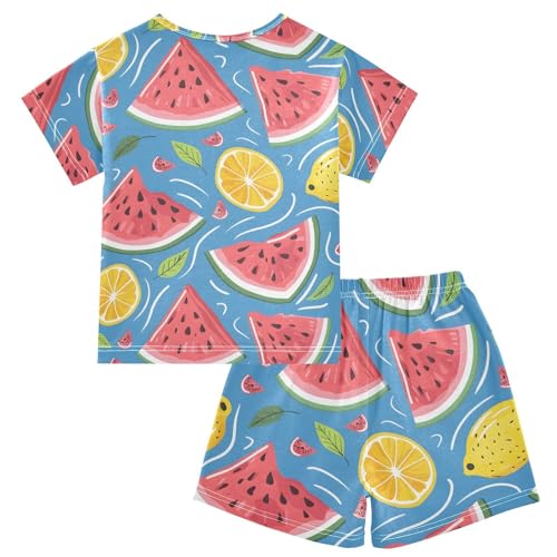 ALAZA Watermelon Lemon Blue Pajamas Short Sleeve 2 Piece Sleepwear Top and Bottom Pajama Set Unisex2