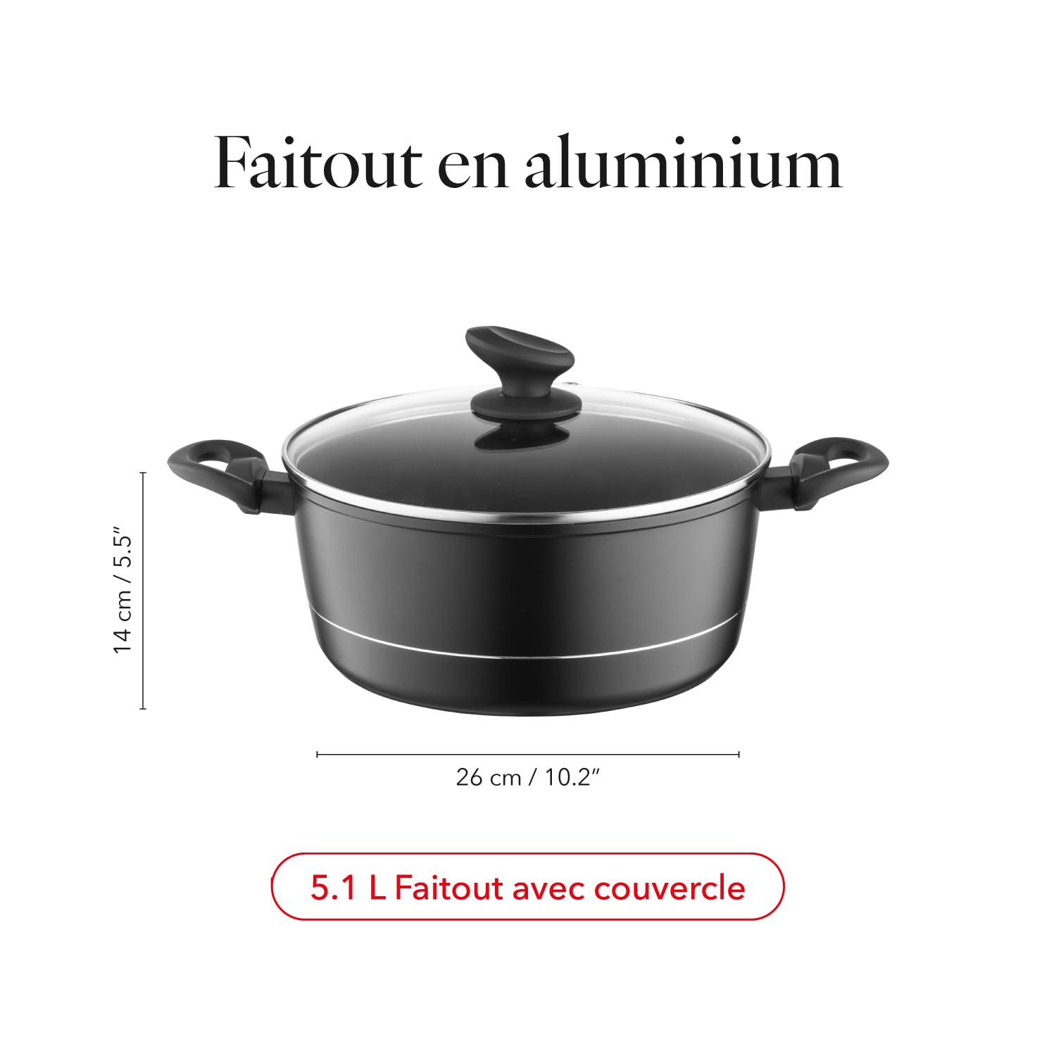 FLORINA Faitout Aluminium (5,1 l) I Diamètre de 26 cm I Marmite avec Couvercle en Verre DELUX I Casserole avec Fond à Induction I Faitout pour Induction, Marmite tous Feux I Revêtement Antiadhésif - 3