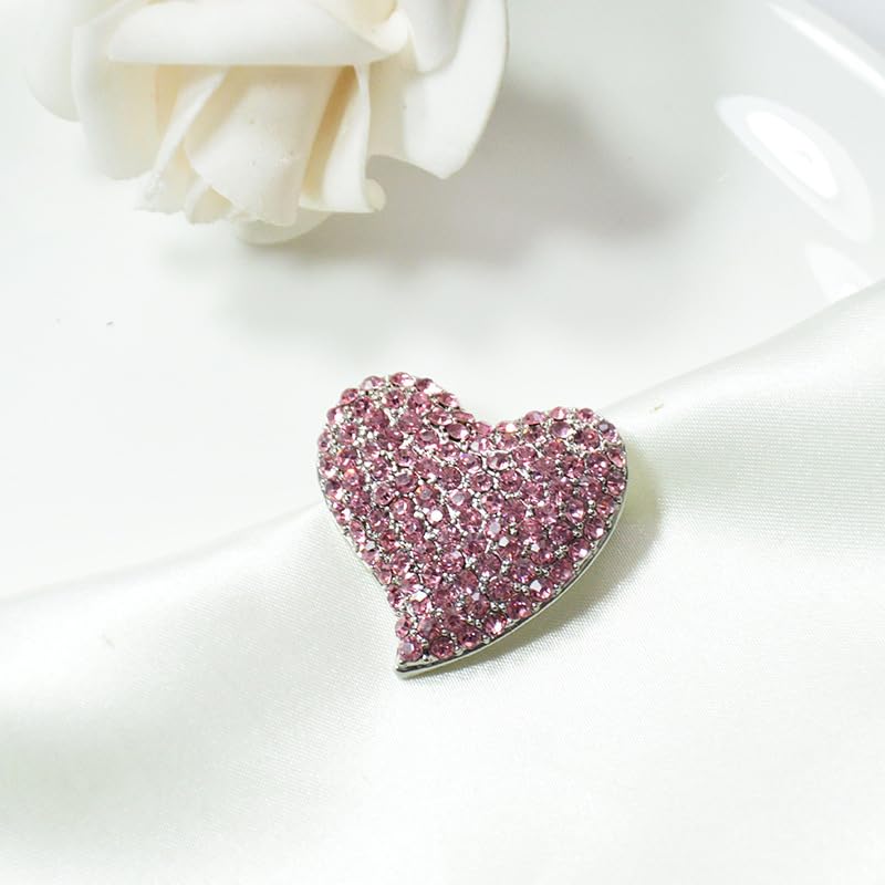 Image of Love Heart Shape Brooch Pin Full Crystal Pink /Red /Coloful Heart Lapel Pin Rhinestone Love Heart Badges for Clothing Bag Hat Fashion Dress Coat Pin Valentine's Day Christmas Gift