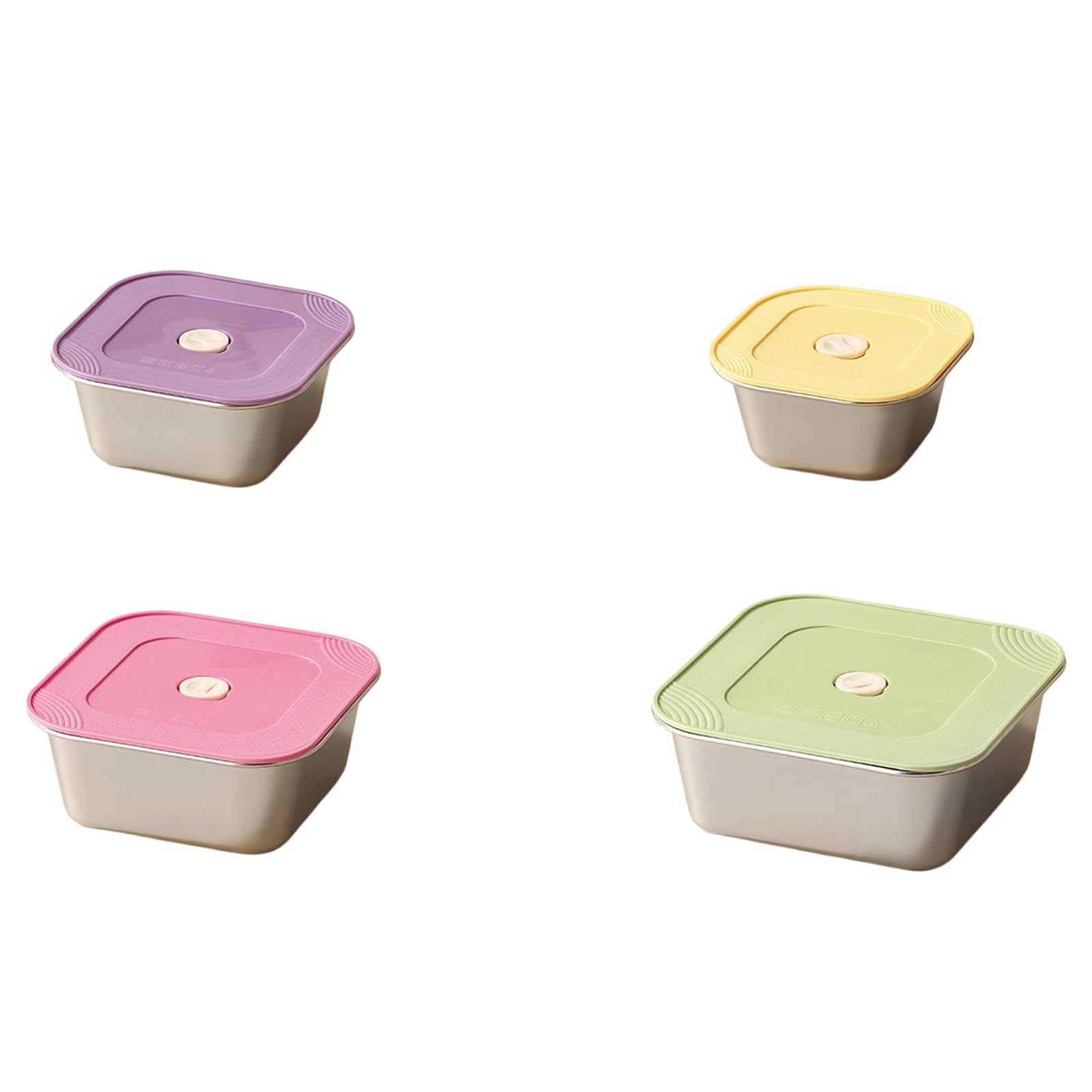 Refrigerator Storage Container Set, 4 Piece Stainless Steel Square Food Boxes with Lids for Lunch Packing At Home Metal Food Storage Boxes Assorted Size Lunch Containers Fridge Organizer Portion
