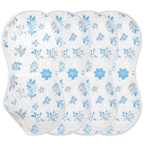 4 Pack Baby Burp Cloths, Soft Absorbent Burping Cloths for Babies, Cotton Milk Spit Up Rags, Large Size for Newborns, Baby Boys and Girls (Blue Grey Florals)