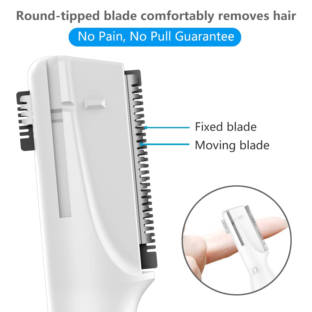 Recortadora de cejas mejorada, recortadora de vello facial de precisión para mujer, funciona con pilas, maquinilla de afeitar eléctrica con peine, sin sensación de tirones, indolora para
