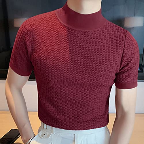 Mock Turtleneck for Men Slim Solid Short Sleeve T Shirts Basic High Neck Undershirt Fshion Plus Size Tee Comfy Top3
