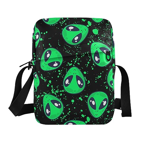 Green Alien Sling Bag Small Crossbody Bag For Women Men, Mini Messenger Bag Shoulder Handbag With Adjustable Straps