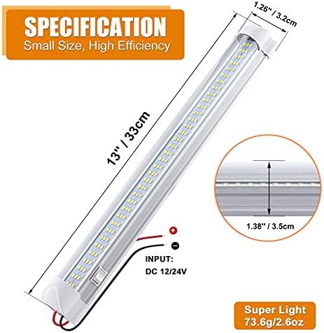 CZC AUTO 12V/24V Led Light Strip LED Interior Light with ON/Off Switch 108 LEDs Strip Light Bar for Van Lorry RV Motorhome Truck Trailer Cabinet Camping, 2 Pack