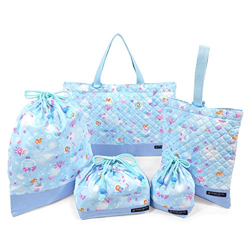 入園・入学5点セット キルティング (レッスンバッグQ/シューズケースQ/体操服袋/お弁当袋/コップ袋) マーメイドと輝く光のフィルハーモニー N8143100