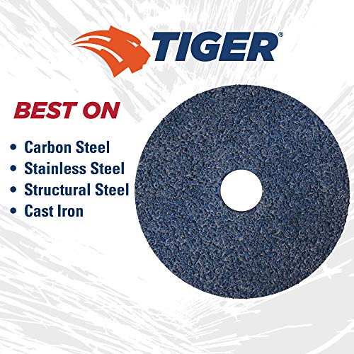 Image of Weiler 59733 Tiger Zirconia Alumina Resin Fiber Sanding & Grinding Disc, 4-1 /2 inch Diameter, 50 Grit, 7 /8 inch Arbor Hole (Pack of 25)