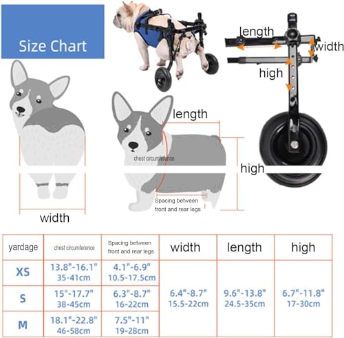 Leichter Rollstuhl für Hunde, Trolley für Haustiere, verstellbar für Hinterbeine, Mobilitätshilfe des Hundes mit Rädern für verletzte Welpen mit 5-8 kg (M)
