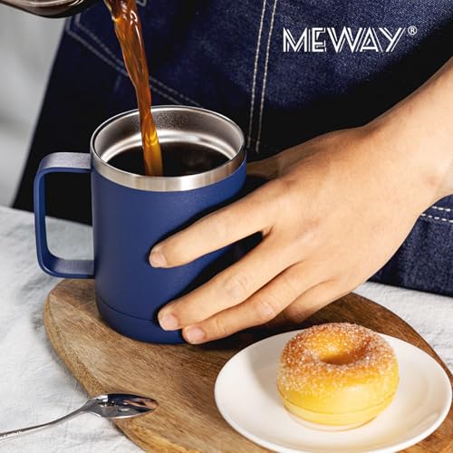 Image of MEWAY 12oz Coffee Mug With Handle and Sliding Lid,Stainless Steel Travel Tumbler Cup with Handle,Double Wall Vacuum Insulated Camping Cup for Hot & Cold Drinks Tea (Navy,Set of 1ia€