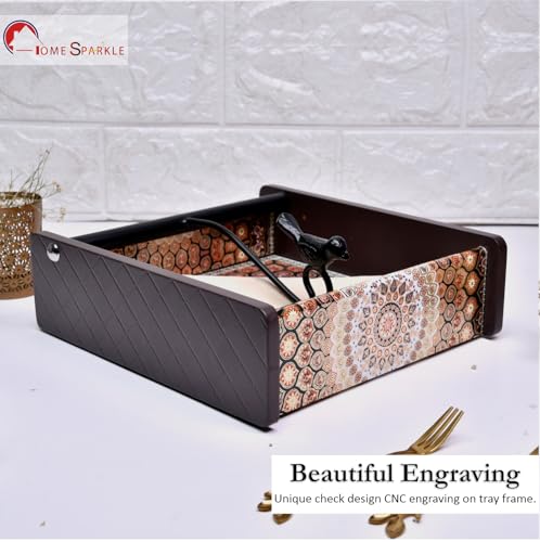 Image of Home Sparkle Napkin Storage - 1 Pack Table Napkin Holder Tray for Indoor & Outdoor Use | Kitchen, Dining, Restaurant & Home Decor (Brown-C6V43)