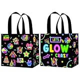 Glow Neon Party Favor Bags 12PCS Glow In the Dark Birthday Party Supplies Non-woven Neon Theme Treat Bags Neon Birthday Gift Candy Bag for Let's Glow Crazy Decor