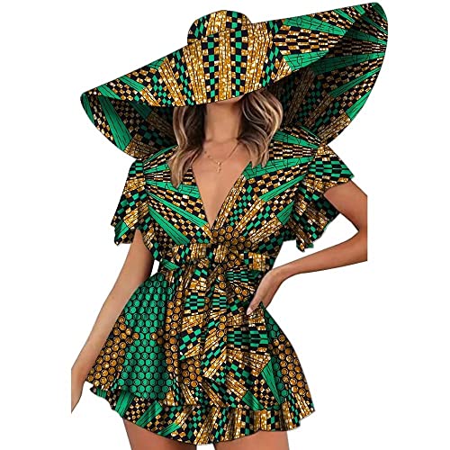 Image of Afrilisco African Dresses for Women with Kente Hats Ankara Print African Clothing Lady Dashiki Party Outfits Sexy Club Dress