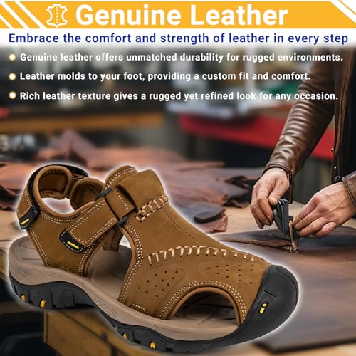 Image of Men's Hiking Sandals Outdoor Sport Closed Toe Walking Sandal Waterproof Non-Slip Summer Fisherman Beach Water Shoes Khaki