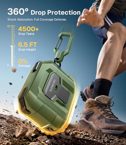 Image of MOBOSI for AirPods Pro 3 Case 2025 with Drop-Proof Lock, Cleaning Kit & Keychain, Compatible with MagSafe, Military-Grade Protection Hard Cover for iPods Pro 3rd Generation, Green