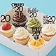 ALEGRE Cupcake Topper 20 Geburtstag Mann, 24 Stück Muffin Deko 20 Geburtstag Frau, Schwarz Glitzer Cupcake Deko 20. Geburtstagdeko, Happy 20th Tortendeko 20 Geburtstagdeko, 2005 Kuchen Deko 20
