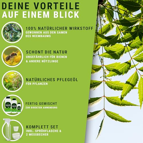 WENDOWERK® Neemöl [1000ml] - Inkl. Sprühflasche und Messbecher - Neemöl mit Emulgator zur direkten Anwendung - Niemöl zur natürlichen Pflanzenpflege für Indoor und Outdoor