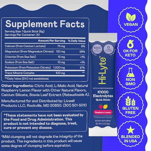 Image of Hi-Lyte K1000 Electrolytes Powder Packets Raspberry Lemon, 30 Servings