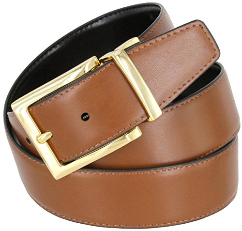 Men's Reversible Genuine Leather Dress Casual Belt 1-3/8" = 35mm wide - Black/Tan3