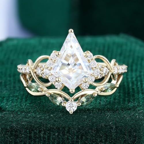 1/1.5/2 Carat Kite Cut Moissanite Wedding Ring Set for Women S925/10K/14K/18K White/Yellow/Rose Gold Vintage Moissanite Bridal Ring Set Custom Engraved Engagement Rings for Bride Wife3