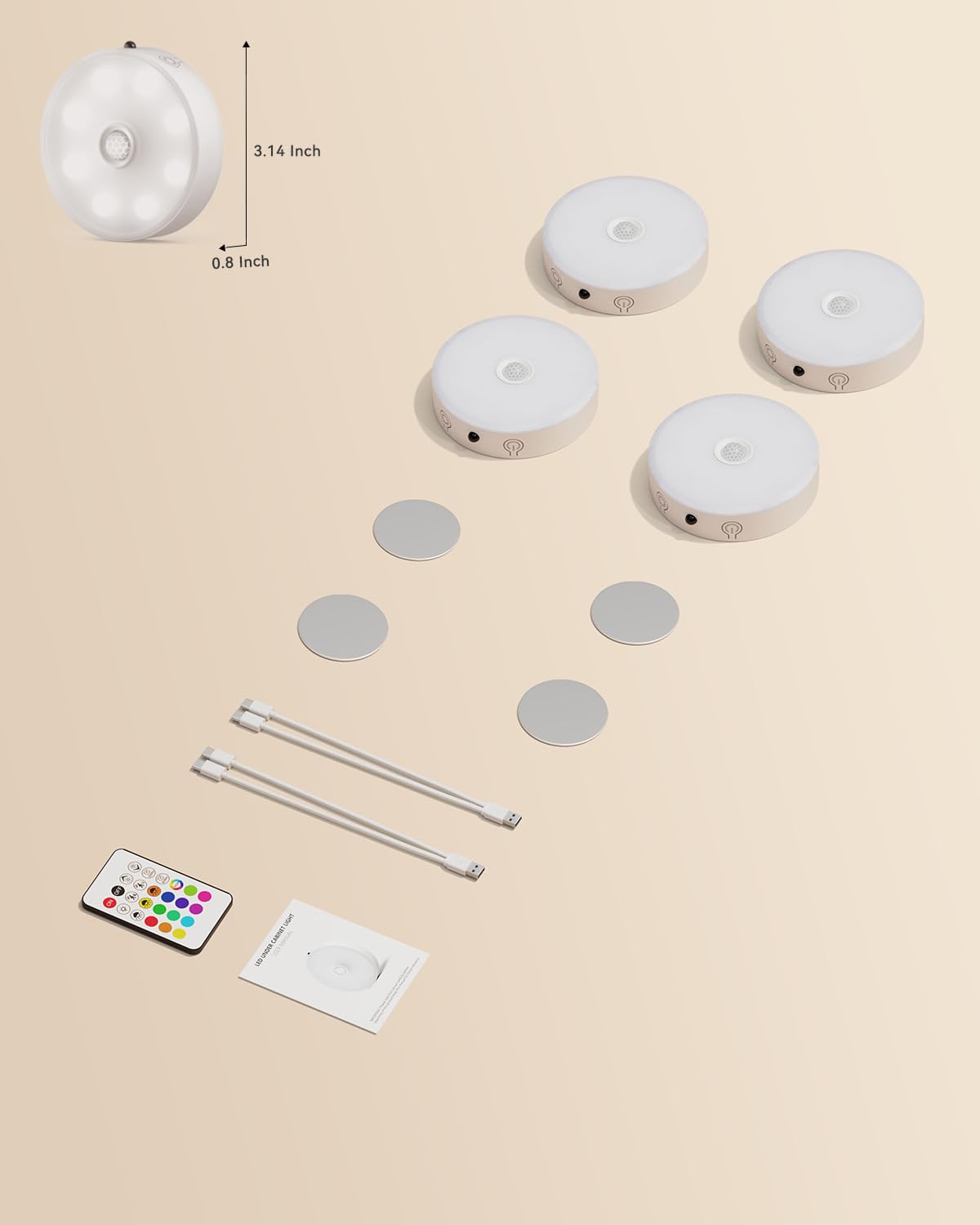 Unterschrankleuchte, Wiederaufladbare Bewegungsmelder Lichter mit Fernbedienung, 3 Farbzeiten und 12 RGB LED Lichter Batteriebetrieben, Dimmbare Magnetische Lichter für unter