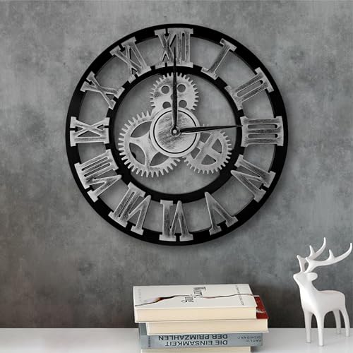 ALEEFOON Vintage Romains Silencieux Horloge Pendule Industriel 3D Silensieuse Horloge de la Maison pour Salon, Salle, Maison Décor