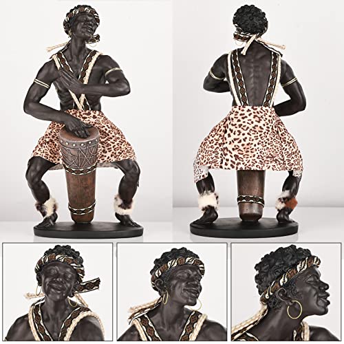 14.9"H Large African Art Figurines, African Warrior Figurine Beat A Drum, Resin African Sculpture And Statue, Black Exotic Tribal Decor African Decorations For Home, For African Desk Decor Living Room #TOP2