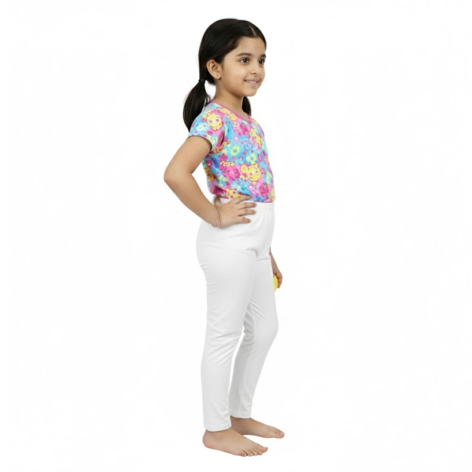 comfycute Cotton Leggings for Girls | Soft Stretchable Plain Ankle Length Bottoms for Kids | Non-Transparent Fabric | Comfortable Regular Fit Daily Leggings for All Day Use | 4-5 Yr White - Image 3 thumbnail
