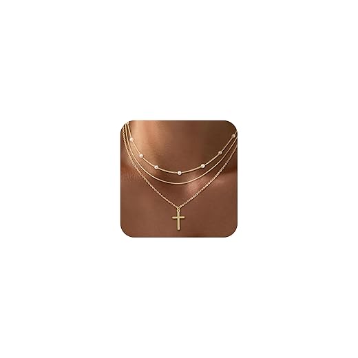 CHESKY Cross Necklace for Women Trendy, Dainty 14K Gold Plated Pearl Cubic Zirconia Cross Pendant Necklace for Womens Simple Diamond Cross Charm Necklace Waterproof Gold Jewelry for Women Gifts