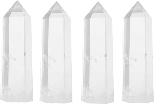 Miniatura 1 de Luckeeper Varita de cristal de cuarzo transparente de 4 pulgadas  Terapia de meditación de chakras Reiki pulida de 6 facetados, 4 unidades