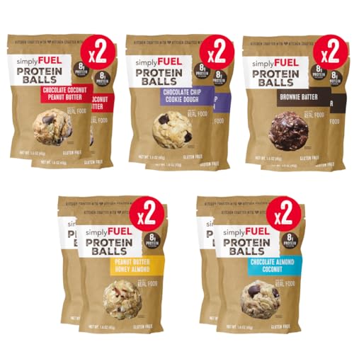 Image of simplyFUEL Whole-Food Protein Balls Variety Pack (Ultimate) - 8 g High-Protein, Gluten-Free, Healthy Snack for Adults & Kids (1.6 oz - Pack of 10)