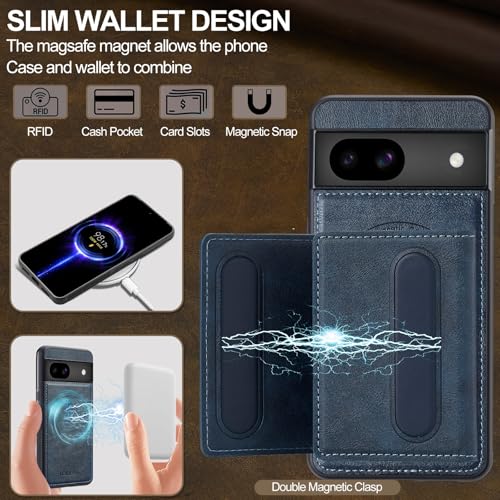 Coque Google Pixel 8A magnétique étui portefeuille RFID antichoc bleu - 6