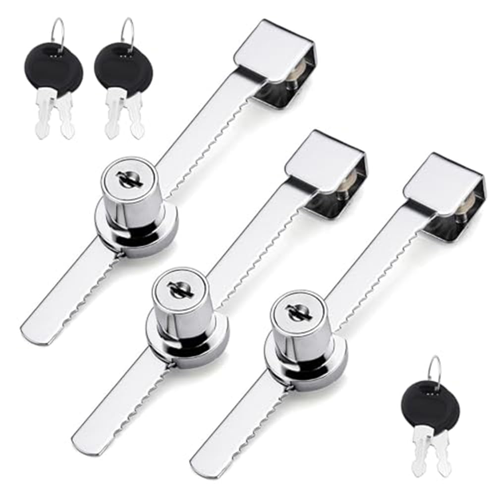 Jnchdghwa Silver Ratchet Display Cabinet Lock 3Pcs Reptile Vivarium Lock Glass Door Lock With Key For Terrarium Showcase