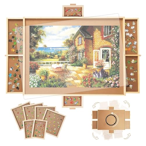 1000 Pieces Rotating Puzzle Boardwith Drawers and Cover - Sturdy Jigsaw Puzzle Table with 6 Drawers Wooden (1000pcs)