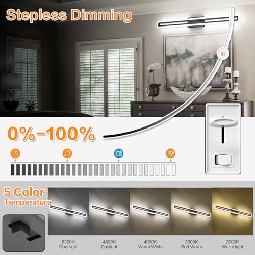 Image of SOLFART 40 Inch LED Bathroom Light Matte Black Bathroom Vanity Light 5 Color Adjustable Light Fixtures for Bath Room Above Mirror 5CCT