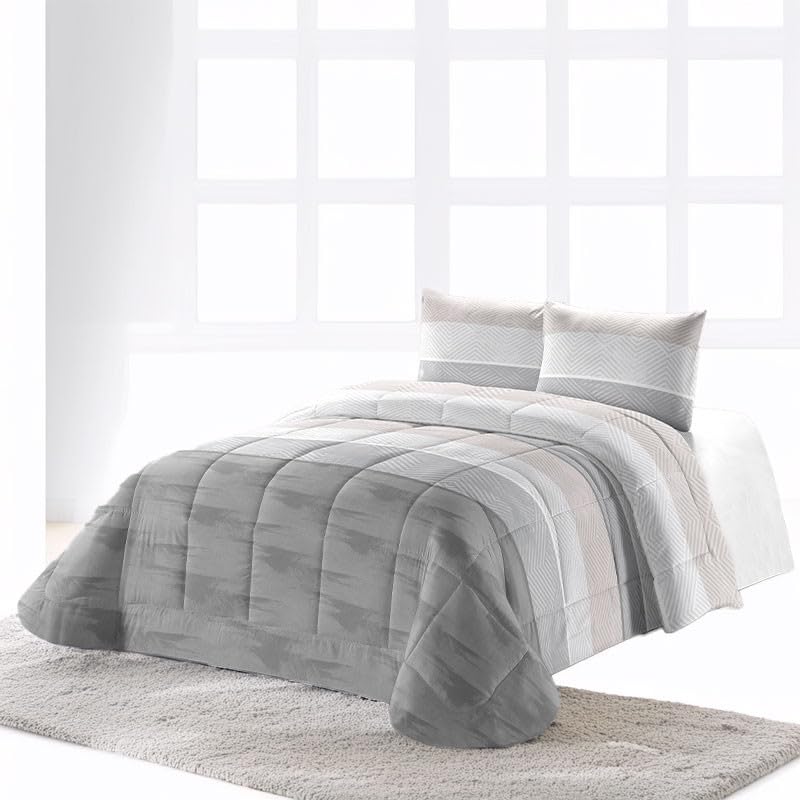 Rufino Díaz Edredón Invierno Idol Estampado 350g + Funda Cojín (Gris 47-105 cm) - Otoño/Invierno - Suave y cálido para tu Descanso