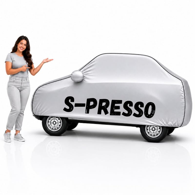 Image of Long-Life 100% Waterproof S-Presso Car Body Cover for Dust & Rain, Compatible with All Models of S-Presso Car Cover, Comes with Bird Droppings, Scratch, UV and Paint Protection - Silver