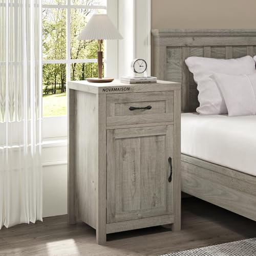 NOVAMAISON Farmhouse Nightstand with Drawer