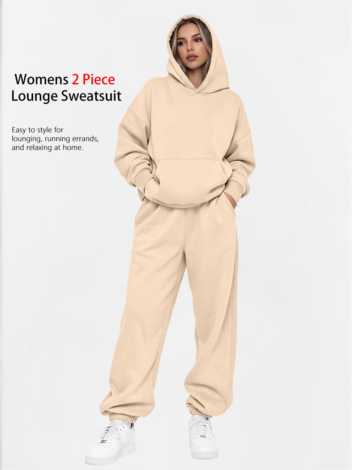 AUTOMET Damskie 2-częściowe stroje, do relaksu, bluza z kapturem, zestawy, dresowa bluza oversize, luźne jesienne modne spodnie dresowe z kieszeniami, Morela, M