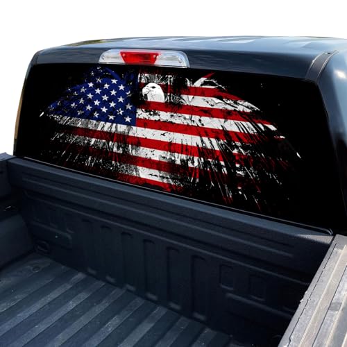 Image of American Flag Decal for Trucks & Cars - Eagle Design (65x17in) for Men, Dad, Grandpa, Boyfriend