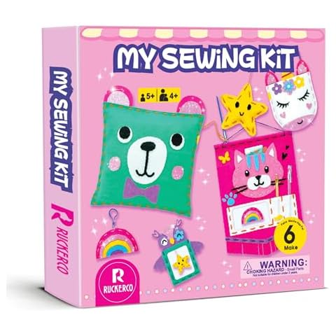 My First Sewing Kit for Beginners Kids Children's Arts and Crafts, 6 Easy DIY Projects of Stuffed Animals and Pillows Craft for Kids Toys for Ages 4 5 6 7 8 9 Boys Girls Gift, Learn to Sew, Embroidery Cover