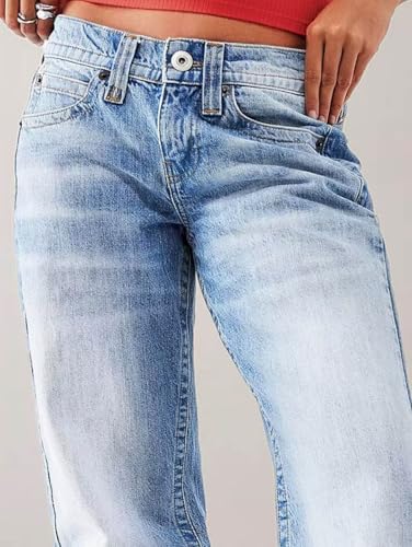 Flamingals Women's Baggy Jeans Wide Leg Low Waist Wash Stretchy Boyfriend Y2K Denim Pants3