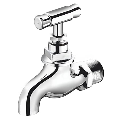 New Ware Brass Bib Cock Faucet Wall Mounted Bib Tap for Bathrooms, Washing Areas, Gardens | Faucet with Chrome Finish | Silver