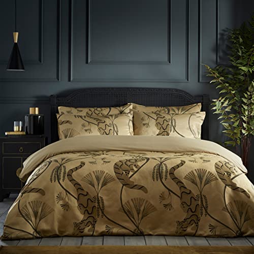 Paoletti Moondusk Jacquard Duvet Cover Set, Gold, Super King - Image 2