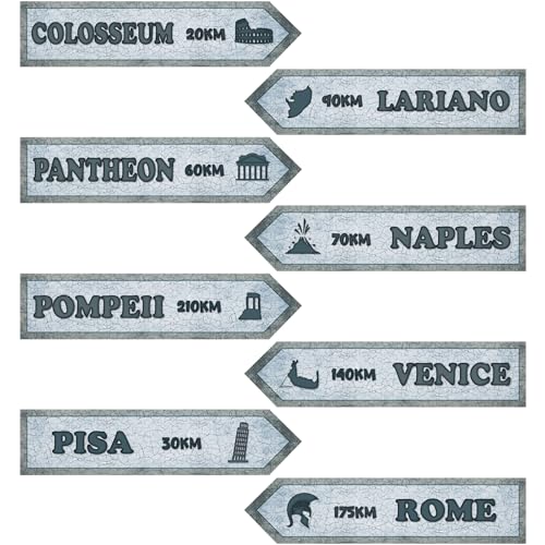 8 Pcs French Italian Street Sign Paper Cutouts Travel Street Sign Paper Cutouts for Street Wall Hanging Decorations for Travel Theme Party Retro Event Party Supplies(Grey,Italian)